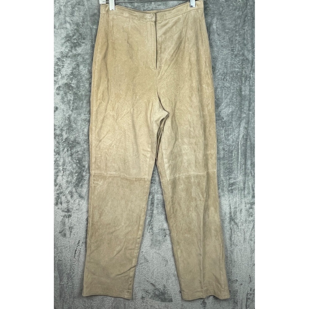 Vintage Y2K Suede Leather Pants Women 8 Tan Liz Claiborne Straight Leg Hi Rise